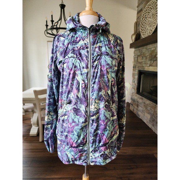 Lululemon Athletica Lightweight Abstract‎ Pattern Hooded Windbreaker Women's 10 - Picture 1 of 12